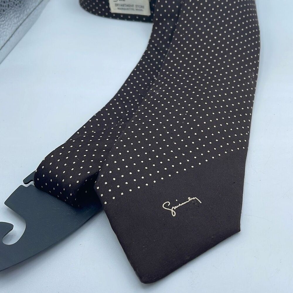 Vintage Givenchy brown tan polka dot neck tie.